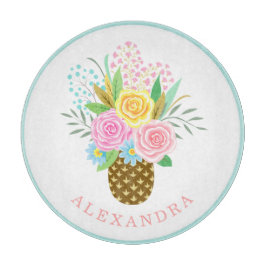 Ananas Rose Bouquet Pink Yellow Schneidebrett