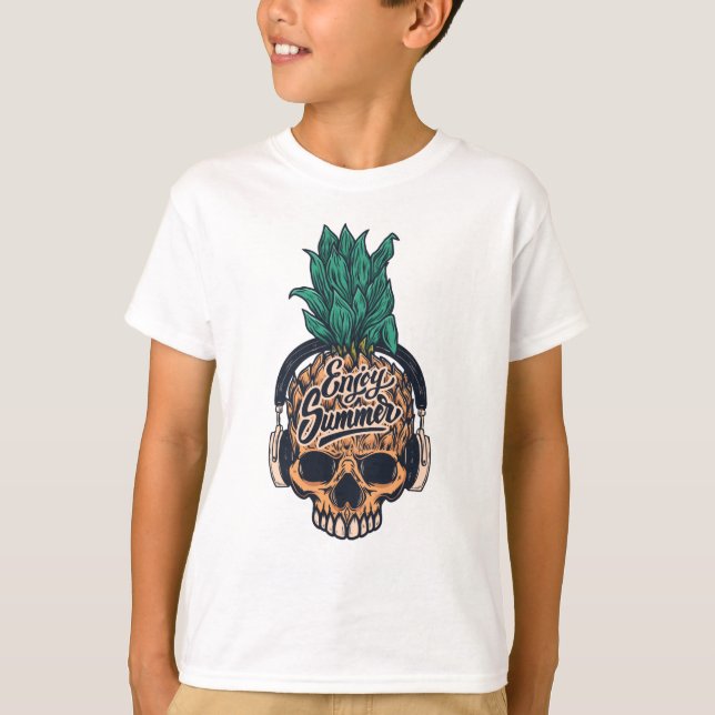 Ananas-Schädel mit Kopfhörern T-Shirt (Vorderseite)