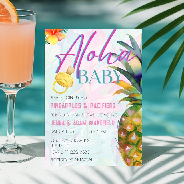 Ananas & Schnuller Girl Aloha Luau Kinderdusche Einladung (Pineapples Pacifiers Girl Aloha Luau Baby Shower Invitation)