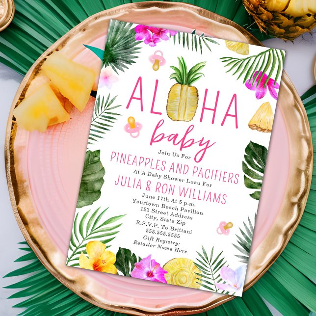 Ananas & Schnuller Pink Girl Baby Dusche Luau Einladung (Von Creator hochgeladen)