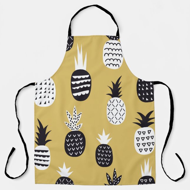 Ananas, schwarz und weiß, nahtloses Muster Schürze (Vorderseite)