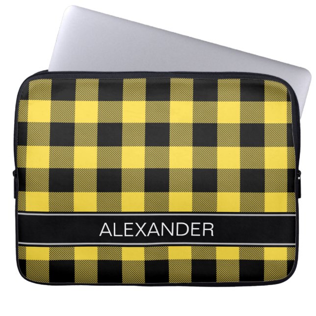 Ananas Schwarzer Buffalo Karo Karierter Name Monog Laptopschutzhülle (Vorderseite)