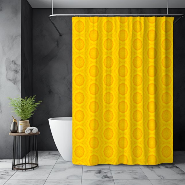 Ananas Slice Hellgelbes Fruchtmuster Duschvorhang (A bright yellow shower curtain covered in pineapple slices.)