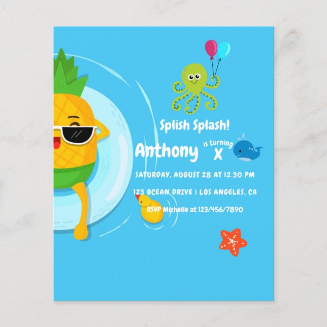Ananas Sommer Splish Splash Geburtstagsfeier  Flyer (Vorne)