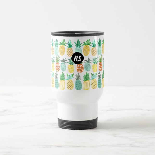 Ananas Sommermonogramm | Travel Mug Reisebecher (Mittel)