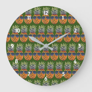 Ananas, Sonnenbrillen tragen Muster-Feinschmecker, Große Wanduhr
