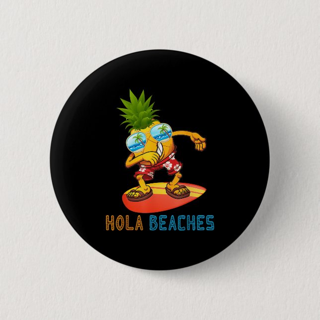 Ananas-Sonnenliegen trinken - Sommer-Hola-Strände Button (Vorderseite)