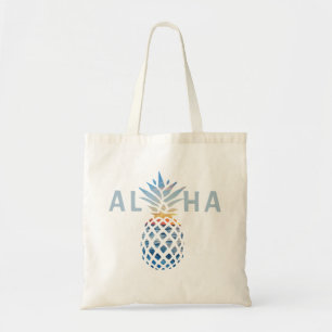 Ananas-Sonnenuntergang und blaue Ozeanwellen Aloha Tragetasche