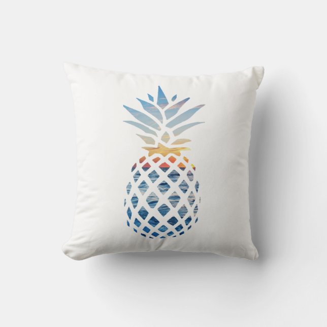 Ananas Sonnenuntergang und Blaue Ozeanwellen Kissen (Vorderseite)