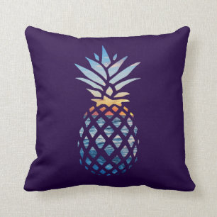 Ananas Sonnenuntergang und Blaue Ozeanwellen Kissen