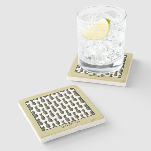 Ananas-Stone-Untersetzer - Personalisierungsoption Steinuntersetzer (Seitenansicht)