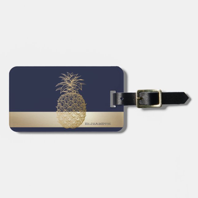 Ananas, Streifen - Personalisiert Gepäckanhänger (Vorderseite horizontal)