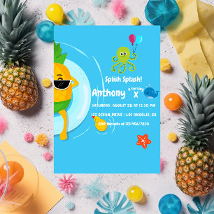 Ananas Summer Splish Splash Kindergeburtstag Party Einladung