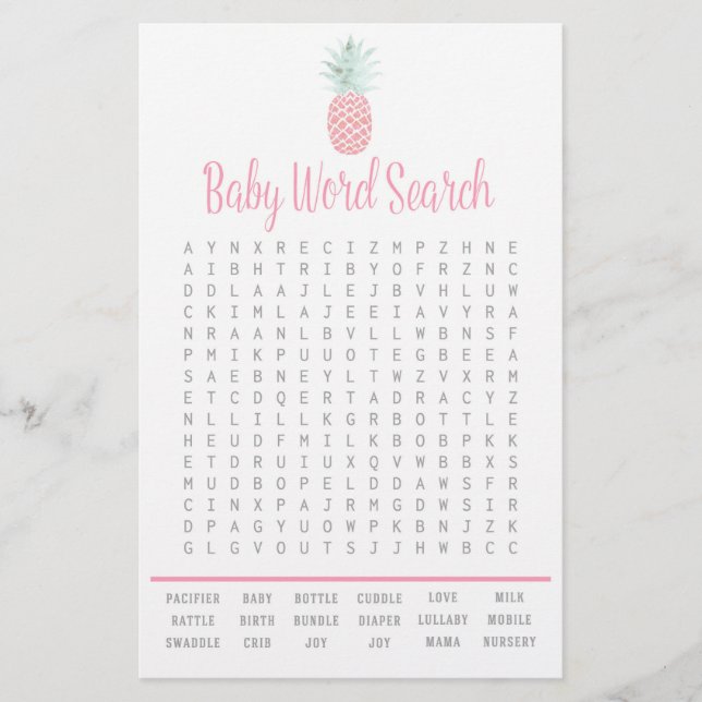 Ananas Summer Word Search Baby Shower Game Flyer (Vorne)