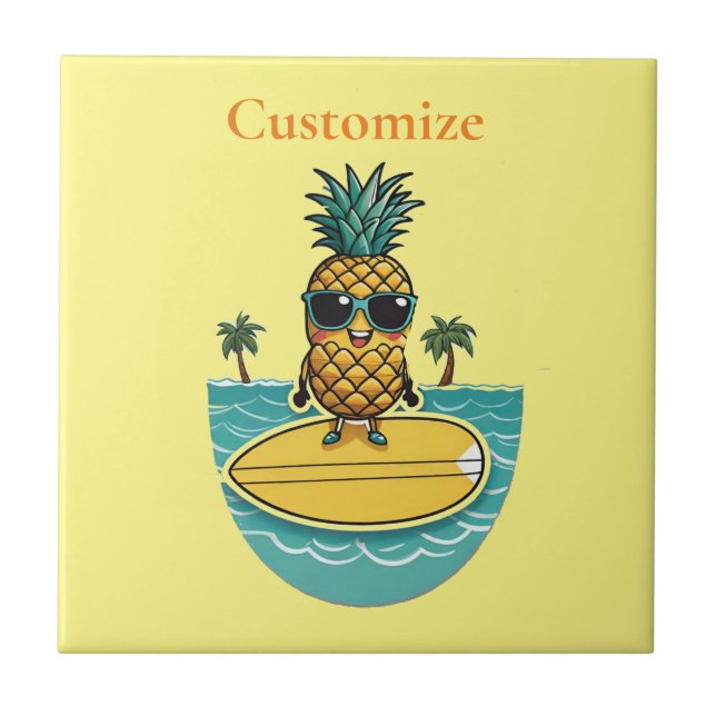 Ananas-Surfer fährt eine Welle Thunder_Cove Fliese (Vorderseite)