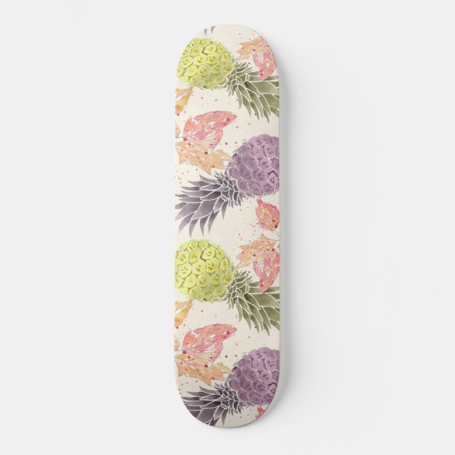 Ananas, süßes Paar, Obst, Aquarell Skateboard (Vorderseite)