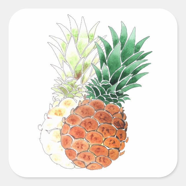 Ananas, süßes Paar, Quadratischer Aufkleber (Vorderseite)