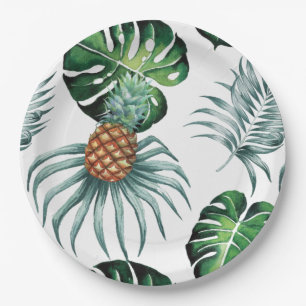 Ananas-Tropen-Watercolor-Dschungel-Palm-Muster Pappteller
