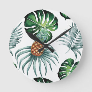 Ananas-Tropen-Watercolor-Dschungel-Palm-Muster Runde Wanduhr