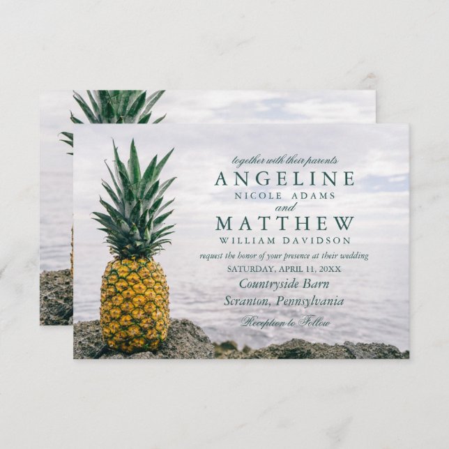 Ananas Tropical Beach Hochzeit in Urlaubsort Card Einladung (Vorne/Hinten)