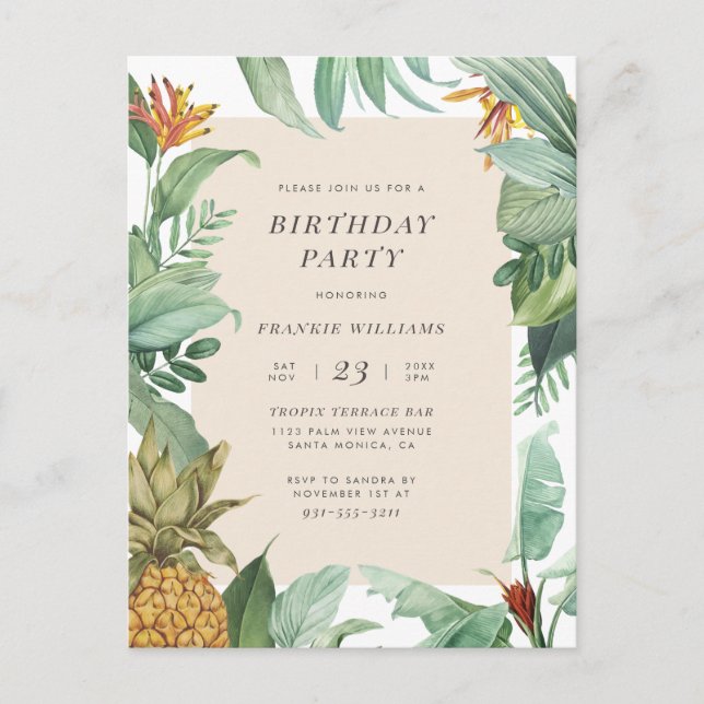 Ananas Tropical Botanical Summer Birthday Party Einladungspostkarte (Vorderseite)