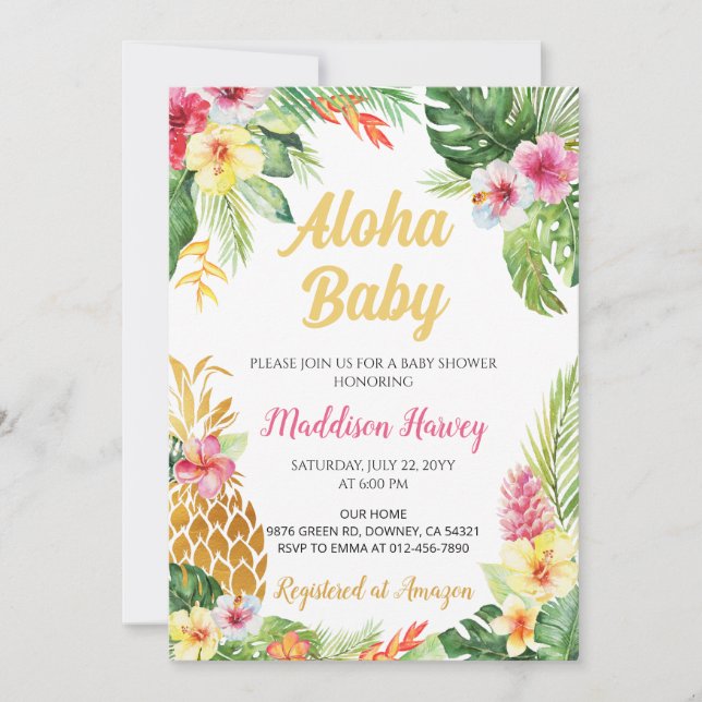 Ananas Tropical Floral Aloha Babydusche Einladung (Vorderseite)