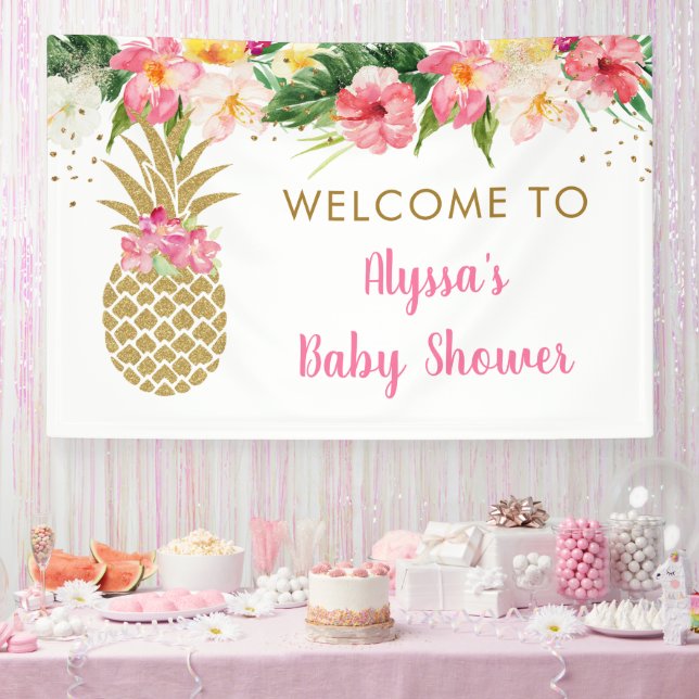Ananas Tropical Floral Baby Shower Banner (Party)