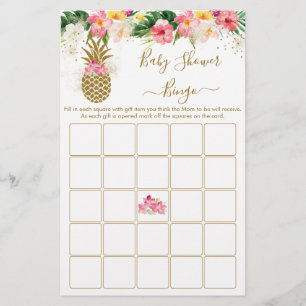 Ananas Tropical Floral Baby Shower Bingo Game