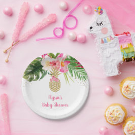 Ananas Tropical Floral Baby Shower Pappteller