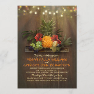 Ananas Tropical String Lights Beach Wedding Einladung