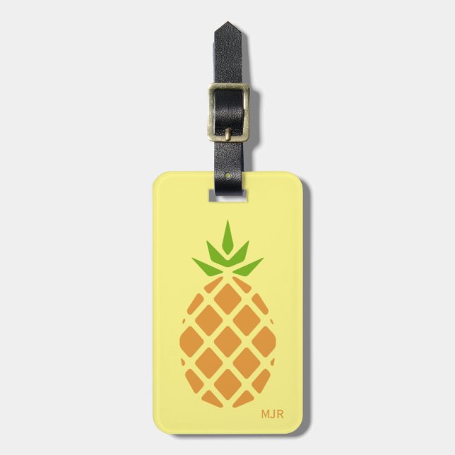 Ananas Tropical Summer Custom Monogram Option Gepäckanhänger (Vorderseite vertikal)