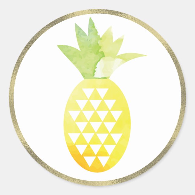 Ananas Tropical Watercolor Simulated Foil Pina Runder Aufkleber (Vorderseite)