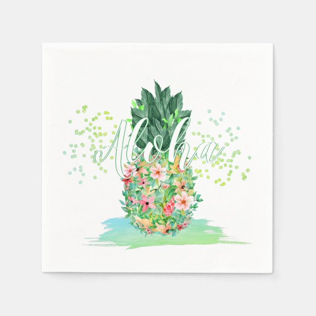Ananas Tropisch Hawaiianische Blume ALOHA Serviette (Vorderseite)
