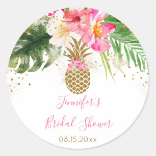 Ananas-Tropische-Floral-Brautparty Runder Aufkleber