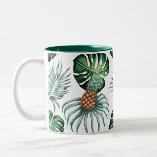 Ananas-Tropisches-Aquarell-Dschungel-Palm-Muster Zweifarbige Tasse