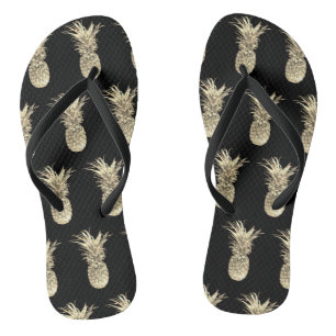 Ananas Tropisches Gold-Schwarzes Muster Flip Flops