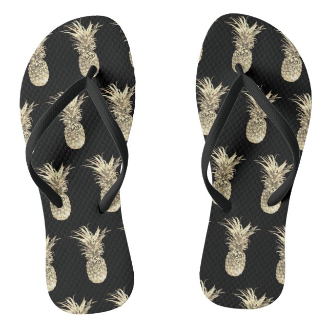 Ananas tropisches Gold Schwarzes Muster Flip Flops (Fußbett)
