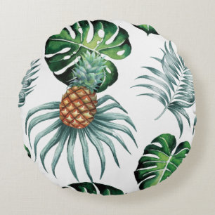 Ananas-Tropisches-Wasserfarben-Dschungel-Palm-Must Rundes Kissen