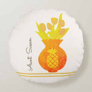Ananas Tulip Modernes Flora Traumstrecke Airolo - Rundes Kissen