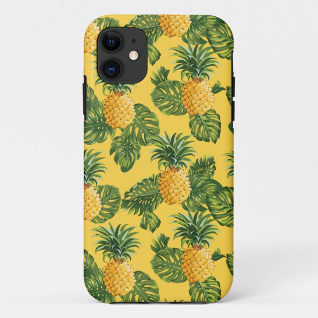 Ananas u. tropisches Blätter auf Gold Case-Mate iPhone Hülle (Rückseite)