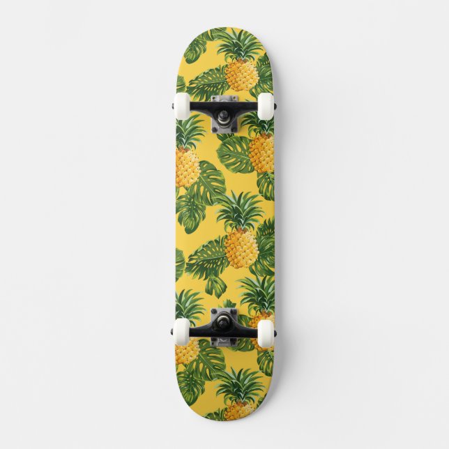 Ananas u. tropisches Blätter auf Gold Skateboard (Vorderseite)