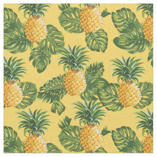 Ananas u. tropisches Blätter auf Gold Stoff