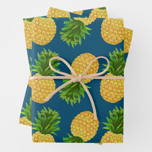 Ananas-Umreifungspapier flaches Set von 3 Geschenkpapier Set (Beispiel)