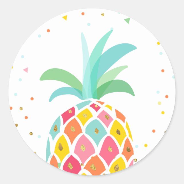 Ananas-Umschlag Aufkleber-Aufkleber Tropisch Pink  Runder Aufkleber (Vorderseite)