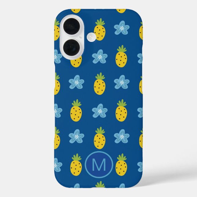 Ananas und Blaublumen Monogramm Case-Mate iPhone Hülle (Rückseite)