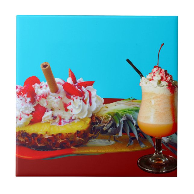 Ananas und Eis mit einem Fruchtsmoothie Fliese (Vorderseite)