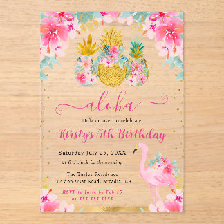 Ananas und Flamingo Kindergeburtstag Acryleinladungen