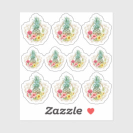 Ananas und Hibiskus Blume Wasserfarbe Tropisch Aufkleber