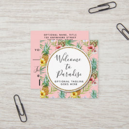 Ananas und Hibiskus Blume Wasserfarbe Tropisch Quadratische Visitenkarte