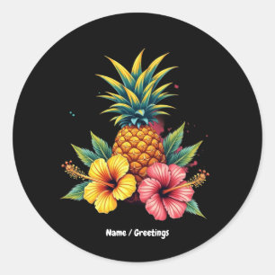 Ananas und Hibiskus Floral Hawaii Sommer Strand Runder Aufkleber